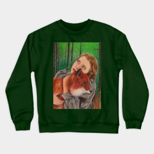 Fox Girl in a Firefly Forest Crewneck Sweatshirt